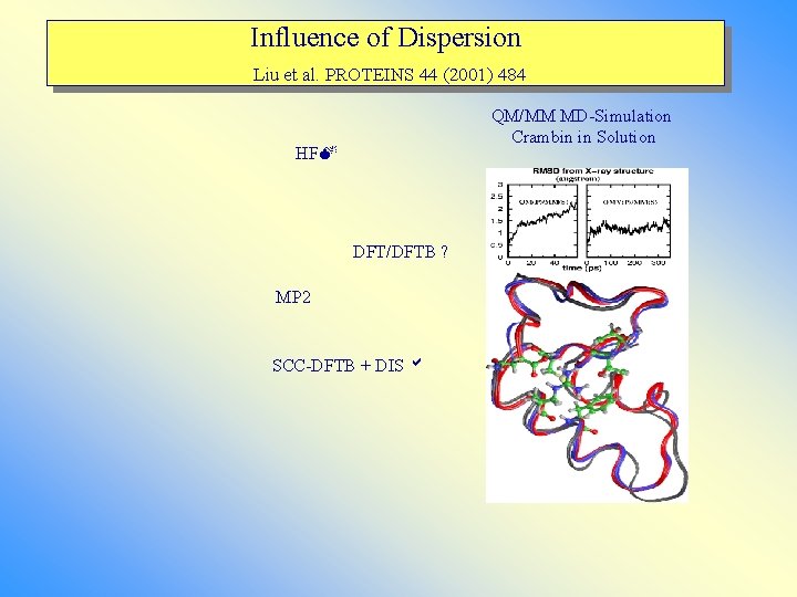 Influence of Dispersion Liu et al. PROTEINS 44 (2001) 484 QM/MM MD-Simulation Crambin in