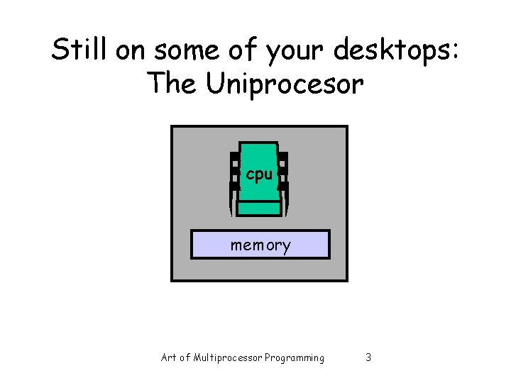 Still on some of your desktops: The Uniprocesor cpu memory Art of Multiprocessor Programming