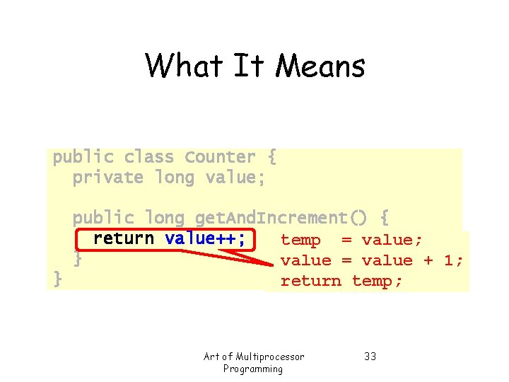 What It Means public class Counter { private long value; public long get. And.