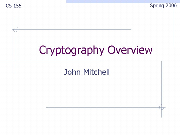 Spring 2006 CS 155 Cryptography Overview John Mitchell 