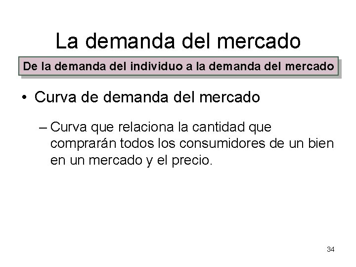 La demanda del mercado De la demanda del individuo a la demanda del mercado