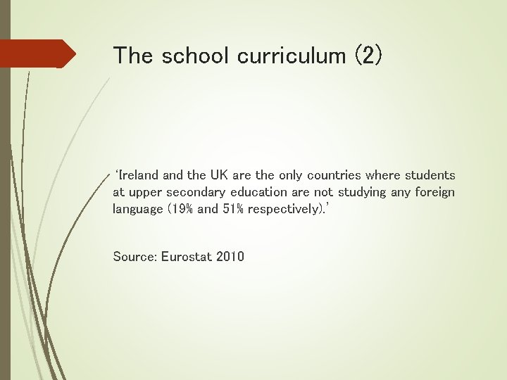 The school curriculum (2) ‘Ireland the UK are the only countries where students at
