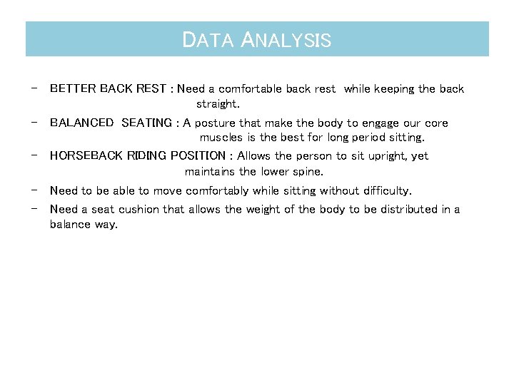 DATA ANALYSIS - BETTER BACK REST : Need a comfortable back rest while keeping