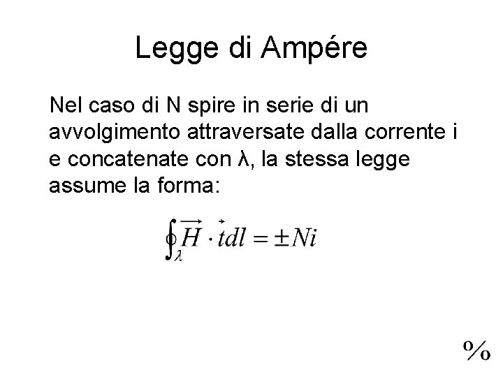 Legge di Ampére Nel caso di N spire in serie di un avvolgimento attraversate