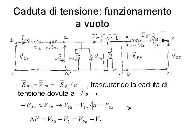 Caduta di tensione: funzionamento a vuoto tensione dovuta a , trascurando la caduta di