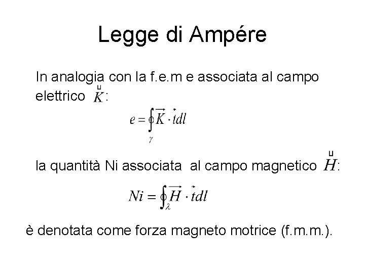 Legge di Ampére In analogia con la f. e. m e associata al campo