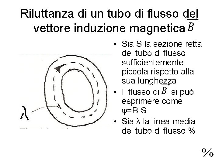 Riluttanza di un tubo di flusso del vettore induzione magnetica • Sia S la