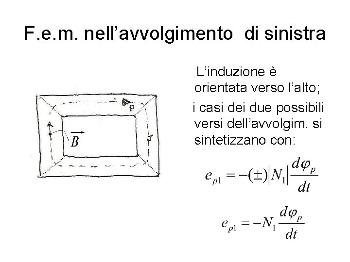 F. e. m. nell’avvolgimento di sinistra L’induzione è orientata verso l’alto; i casi dei