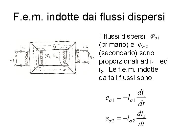 F. e. m. indotte dai flussi dispersi I flussi dispersi (primario) e (secondario) sono