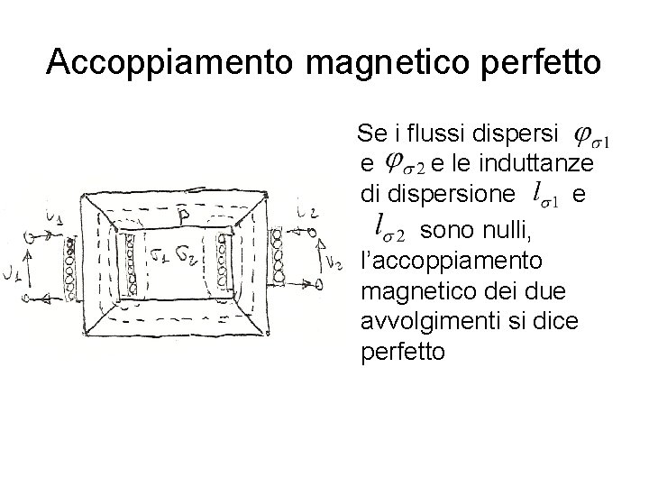 Accoppiamento magnetico perfetto Se i flussi dispersi e e le induttanze di dispersione e