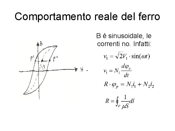 Comportamento reale del ferro B è sinusoidale, le correnti no. Infatti: 