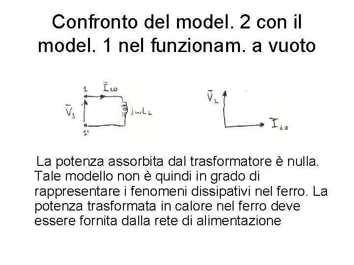 Confronto del model. 2 con il model. 1 nel funzionam. a vuoto La potenza