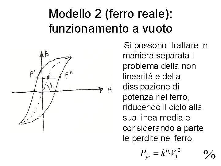 Modello 2 (ferro reale): funzionamento a vuoto Si possono trattare in maniera separata i