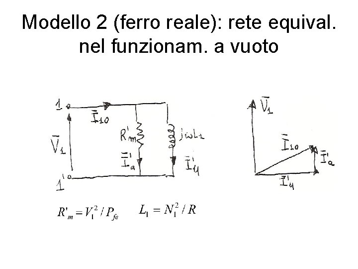 Modello 2 (ferro reale): rete equival. nel funzionam. a vuoto 