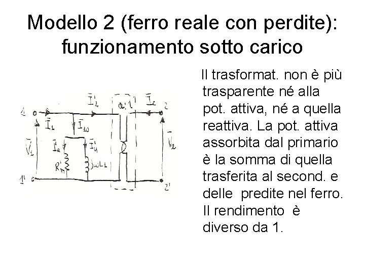 Modello 2 (ferro reale con perdite): funzionamento sotto carico Il trasformat. non è più