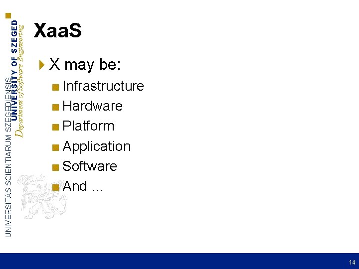 UNIVERSITAS SCIENTIARUM SZEGEDIENSIS UNIVERSITY OF SZEGED Department of Software Engineering Xaa. S 4 X