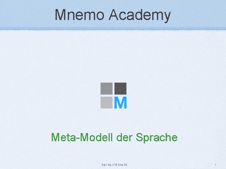 Mnemo Academy Meta-Modell der Sprache Dipl. -Ing. (FH) Ivica Ilic 1 