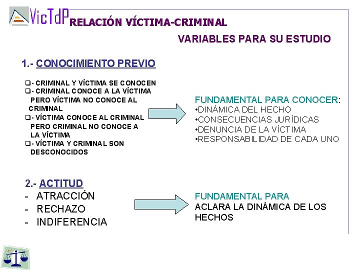 RELACIÓN VÍCTIMA-CRIMINAL VARIABLES PARA SU ESTUDIO 1. - CONOCIMIENTO PREVIO - CRIMINAL Y VÍCTIMA RELACIÓN VÍCTIMA-CRIMINAL VARIABLES PARA SU ESTUDIO 1. - CONOCIMIENTO PREVIO - CRIMINAL Y VÍCTIMA