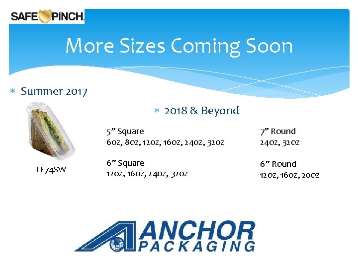 More Sizes Coming Soon Summer 2017 2018 & Beyond TE 74 SW 5” Square