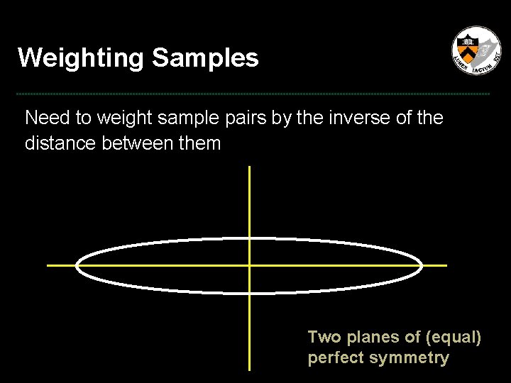 Weighting Samples Need to weight sample pairs by the inverse of the distance between