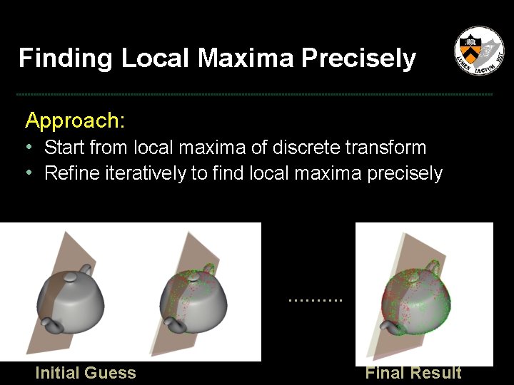 Finding Local Maxima Precisely Approach: • Start from local maxima of discrete transform •