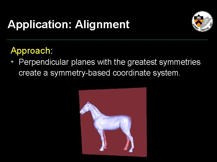 Application: Alignment Approach: • Perpendicular planes with the greatest symmetries create a symmetry-based coordinate