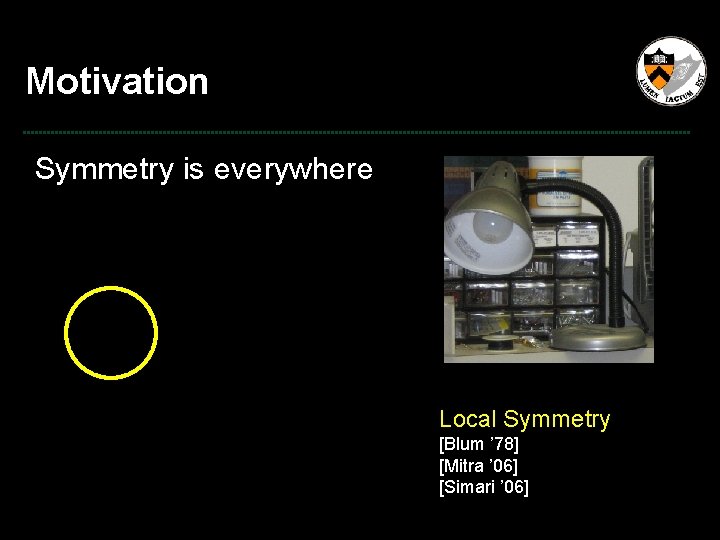 Motivation Symmetry is everywhere Local Symmetry [Blum ’ 78] [Mitra ’ 06] [Simari ’