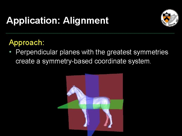 Application: Alignment Approach: • Perpendicular planes with the greatest symmetries create a symmetry-based coordinate