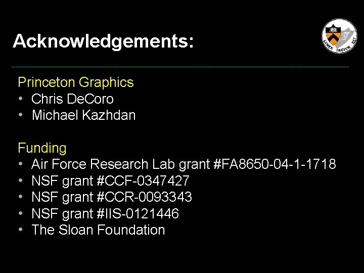 Acknowledgements: Princeton Graphics • Chris De. Coro • Michael Kazhdan Funding • Air Force