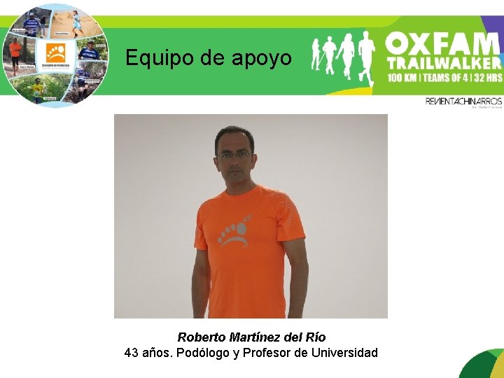 Equipo de apoyo Roberto Martínez del Río 43 años. Podólogo y Profesor de Universidad