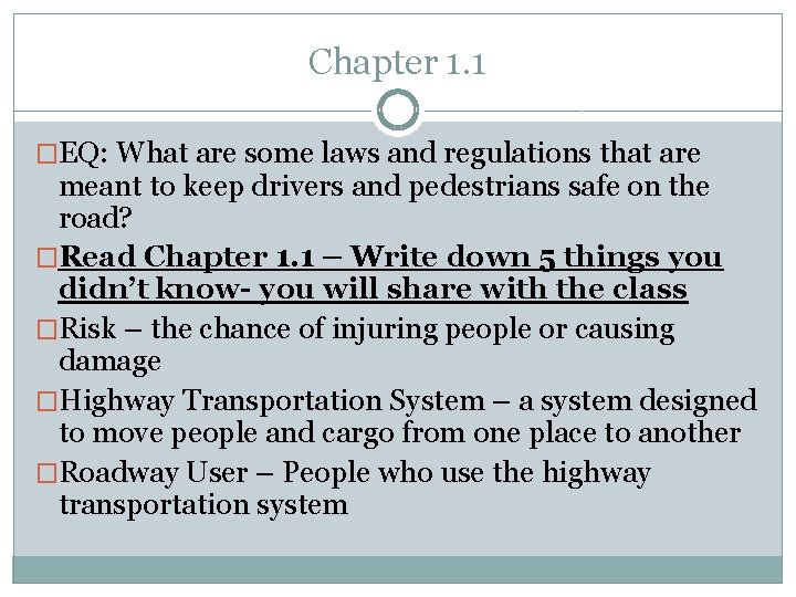 Chapter 1. 1 �EQ: What are some laws and regulations that are meant to Chapter 1. 1 �EQ: What are some laws and regulations that are meant to