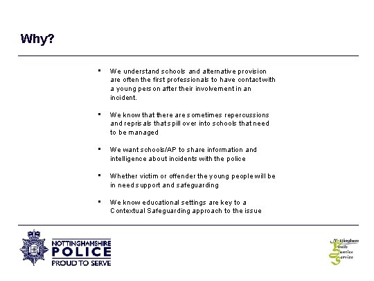 Why? • We understand schools and alternative provision are often the first professionals to
