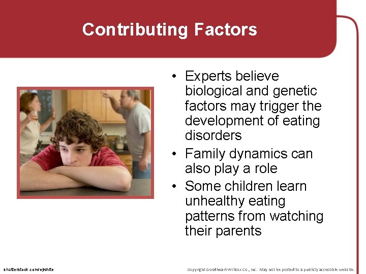 Contributing Factors • Experts believe biological and genetic factors may trigger the development of