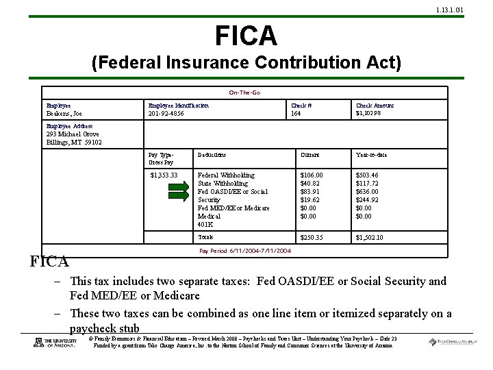 1. 13. 1. G 1 FICA (Federal Insurance Contribution Act) On-The-Go Employee Identification Check