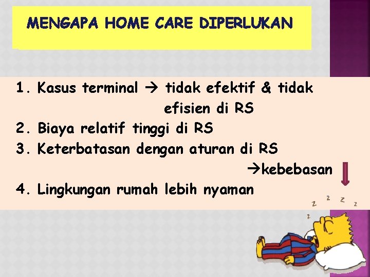 MENGAPA HOME CARE DIPERLUKAN 1. Kasus terminal tidak efektif & tidak efisien di RS