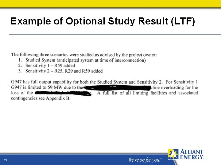 Example of Optional Study Result (LTF) 13 