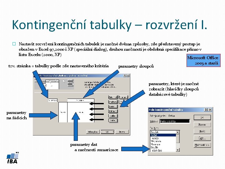 Kontingenční tabulky – rozvržení I. � Nastavit rozvržení kontingenčních tabulek je možné dvěma způsoby,