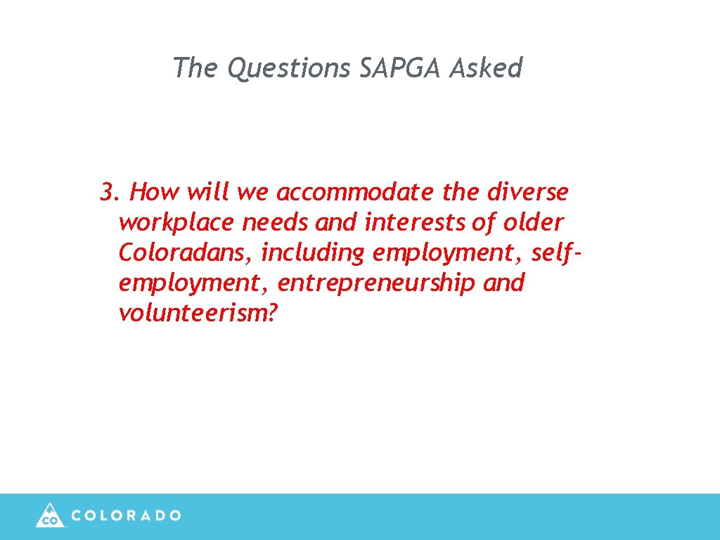 The Questions SAPGA Asked 3. How will we accommodate the diverse workplace needs and