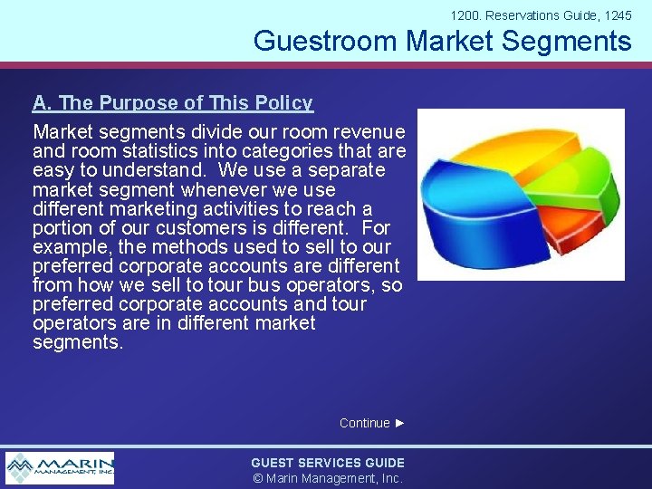 1200. Reservations Guide, 1245 Guestroom Market Segments A. The Purpose of This Policy Market