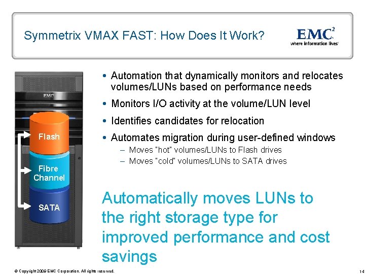Symmetrix VMAX FAST: How Does It Work? Automation that dynamically monitors and relocates volumes/LUNs