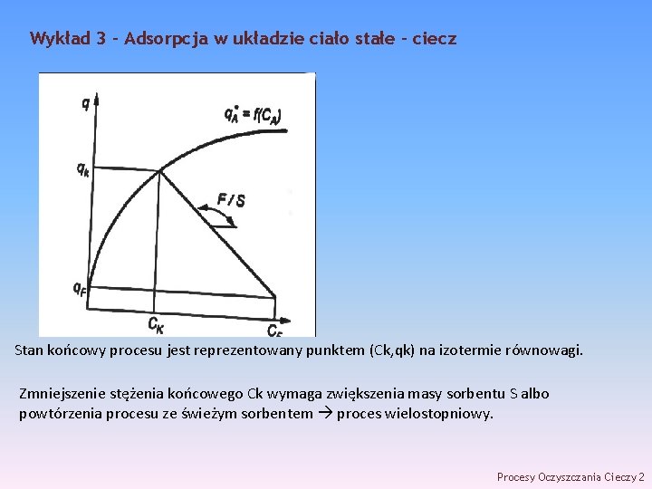 Wykład 3 – Adsorpcja w układzie ciało stałe - ciecz Stan końcowy procesu jest