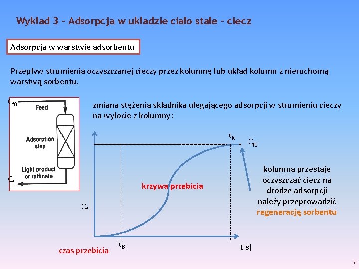 Wykład 3 – Adsorpcja w układzie ciało stałe - ciecz Adsorpcja w warstwie adsorbentu