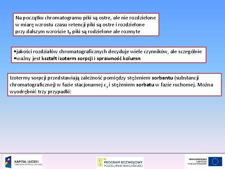 Na początku chromatogramu piki są ostre, ale nie rozdzielone w miarę wzrostu czasu retencji