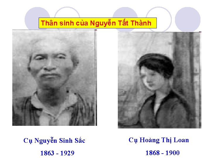 Thân sinh của Nguyễn Tất Thành Cụ Nguyễn Sinh Sắc 1863 - 1929 Cụ