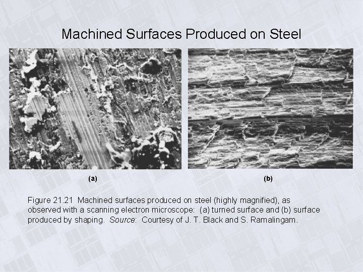 Machined Surfaces Produced on Steel (a) (b) Figure 21. 21 Machined surfaces produced on