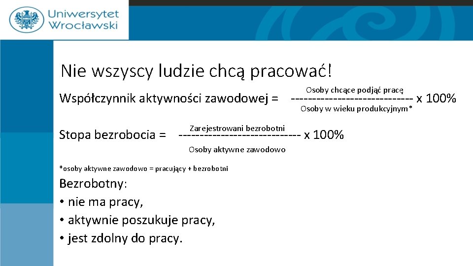 Nie wszyscy ludzie chcą pracować! Osoby chcące podjąć pracę Współczynnik aktywności zawodowej = ---------------