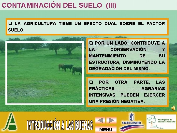 CONTAMINACIÓN DEL SUELO (III) q LA AGRICULTURA TIENE UN EFECTO DUAL SOBRE EL FACTOR