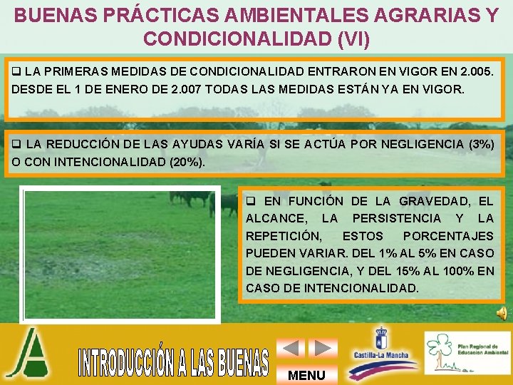 BUENAS PRÁCTICAS AMBIENTALES AGRARIAS Y CONDICIONALIDAD (VI) q LA PRIMERAS MEDIDAS DE CONDICIONALIDAD ENTRARON