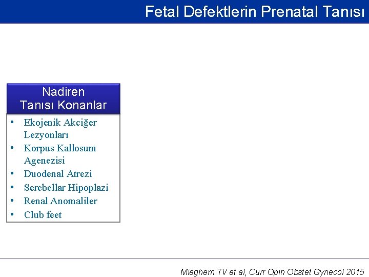 Fetal Defektlerin Prenatal Tanısı Nadiren Tanısı Konanlar • Ekojenik Akciğer Lezyonları • Korpus Kallosum