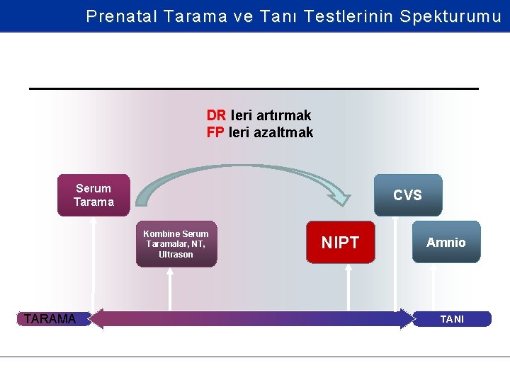 Prenatal T arama ve Tanı Testlerinin Spekturumu DR leri artırmak FP leri azaltmak Serum